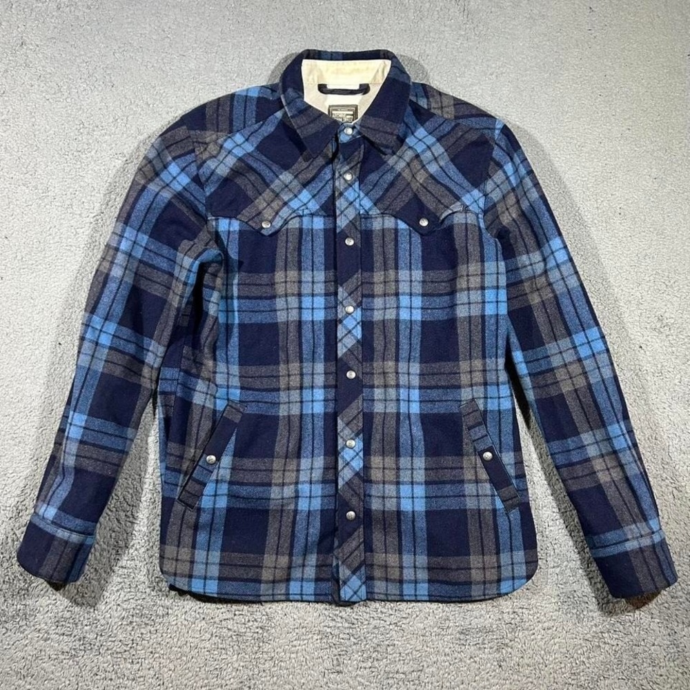 Archive Denim Trade blue plaid flannel shirt Wool Blend Medium Men's #1070